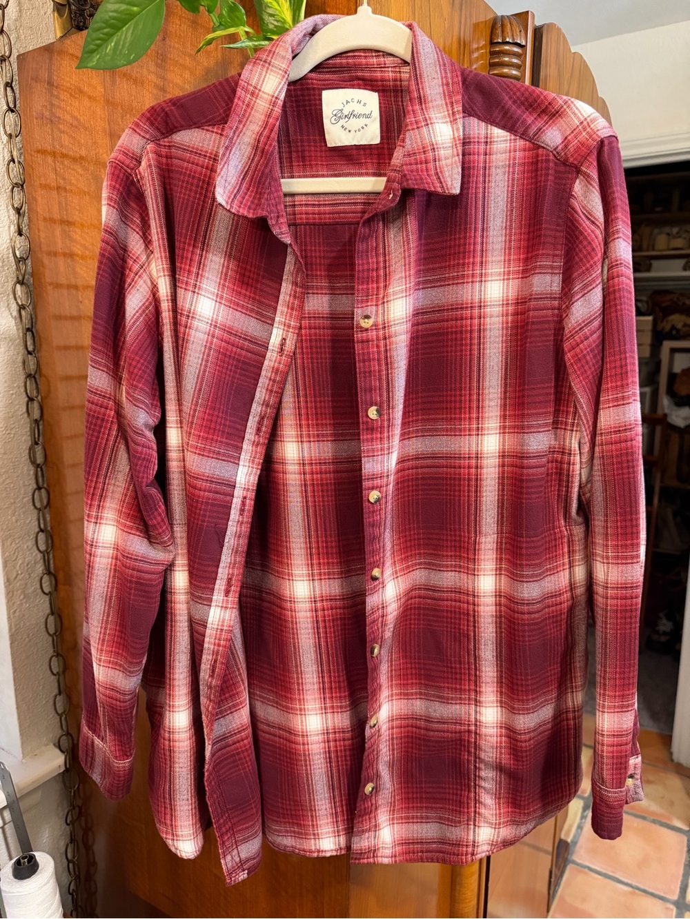 Jachs Girlfriend Red Plaid Flannel Button Down Shirt Women’s L